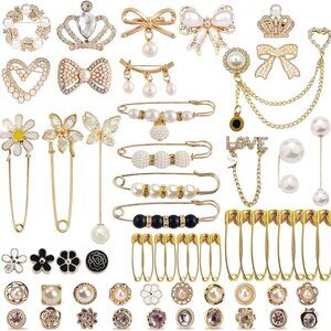 60 PCS Pearl Brooch Set Safety Pins Socks Accessories Jewelry DIY Stylish